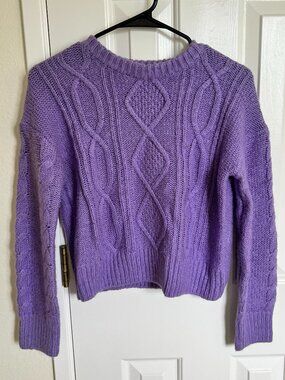 Cache Cache Cable Knit Pullover Sweater, Lavender, Size S